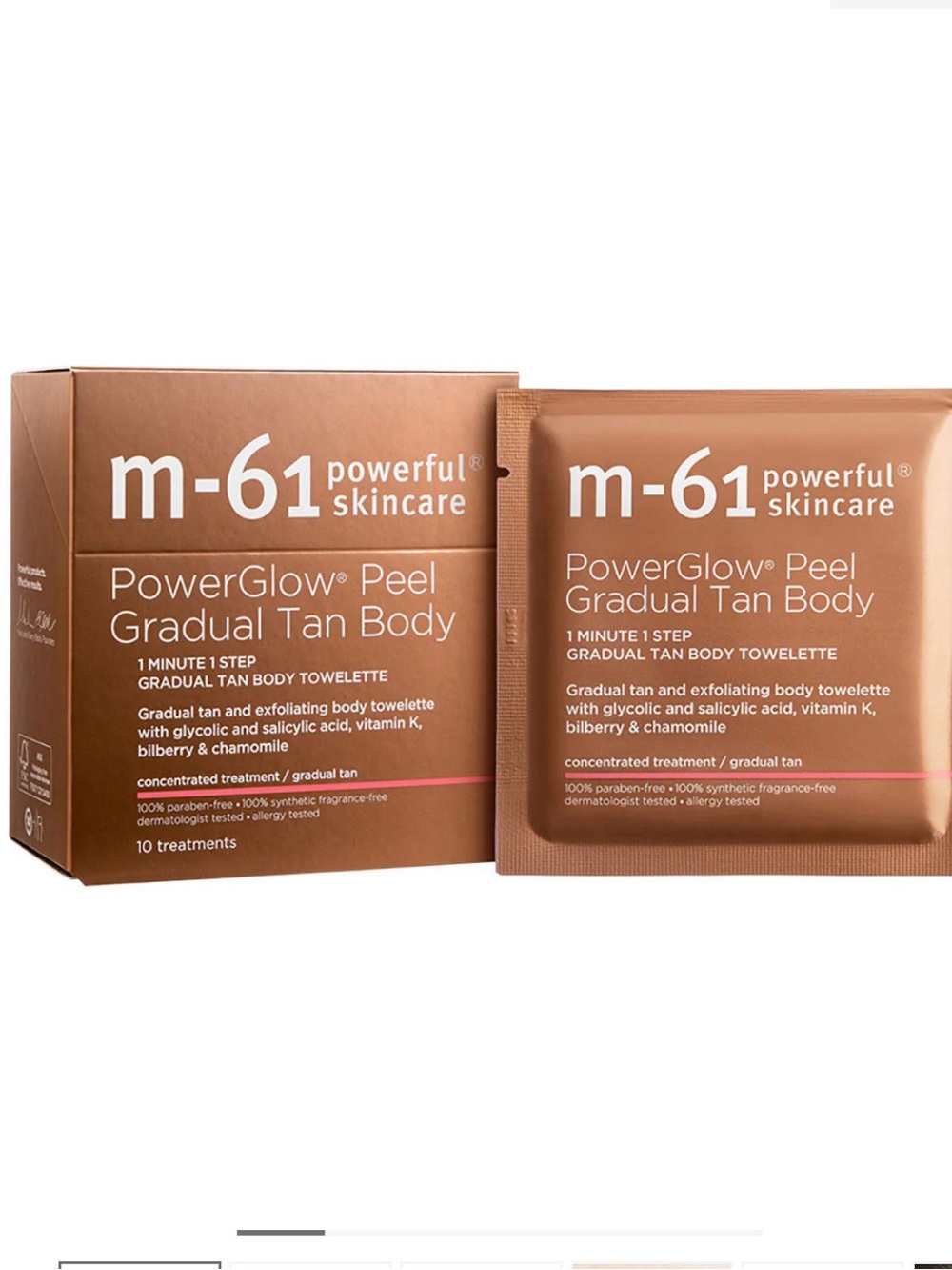 NEW m-61 PowerGlow Peel Gradual Tan Body Wipe - set of 10